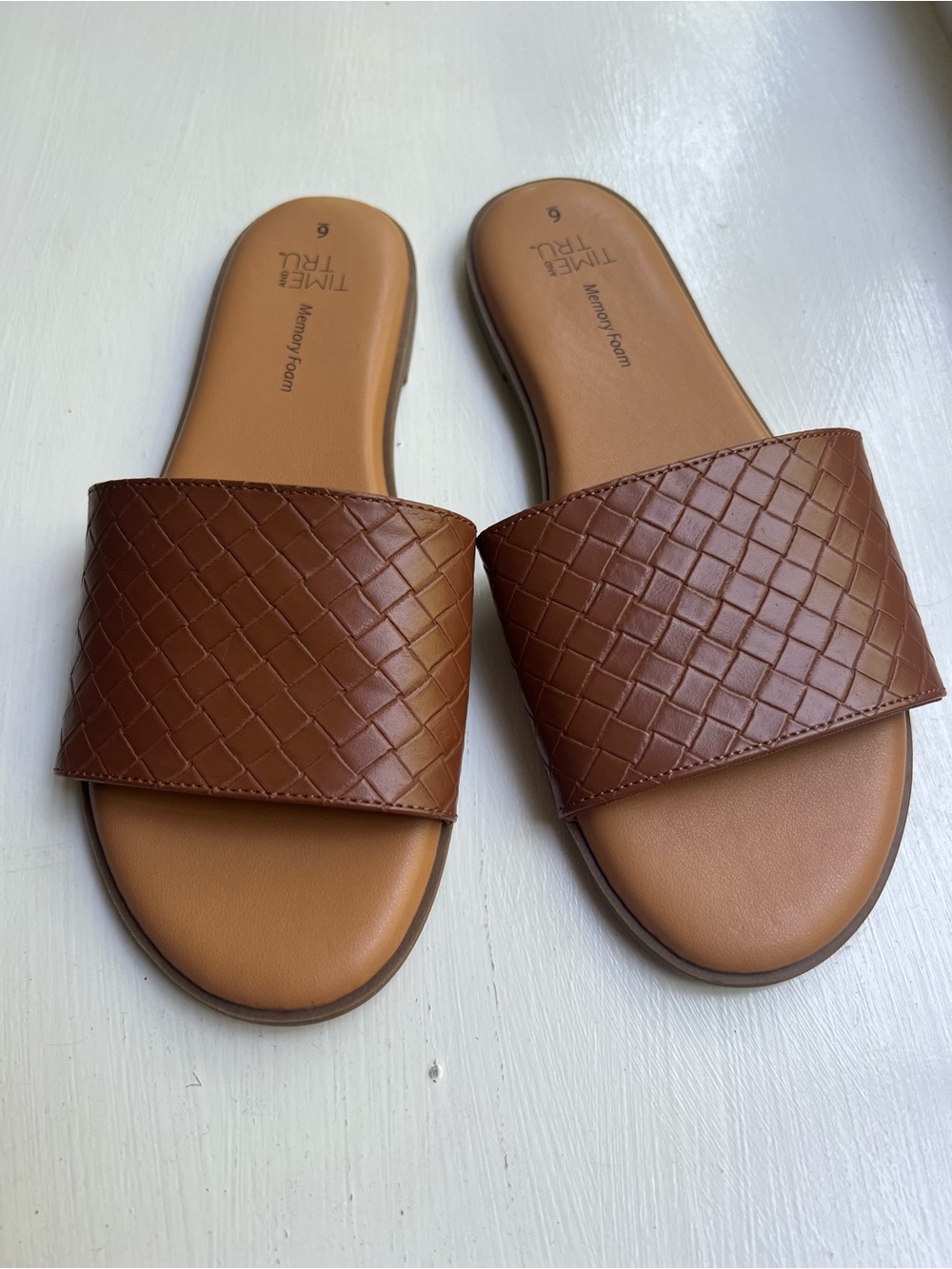Time and Tru Tan Memory Foam Slide Sandals
